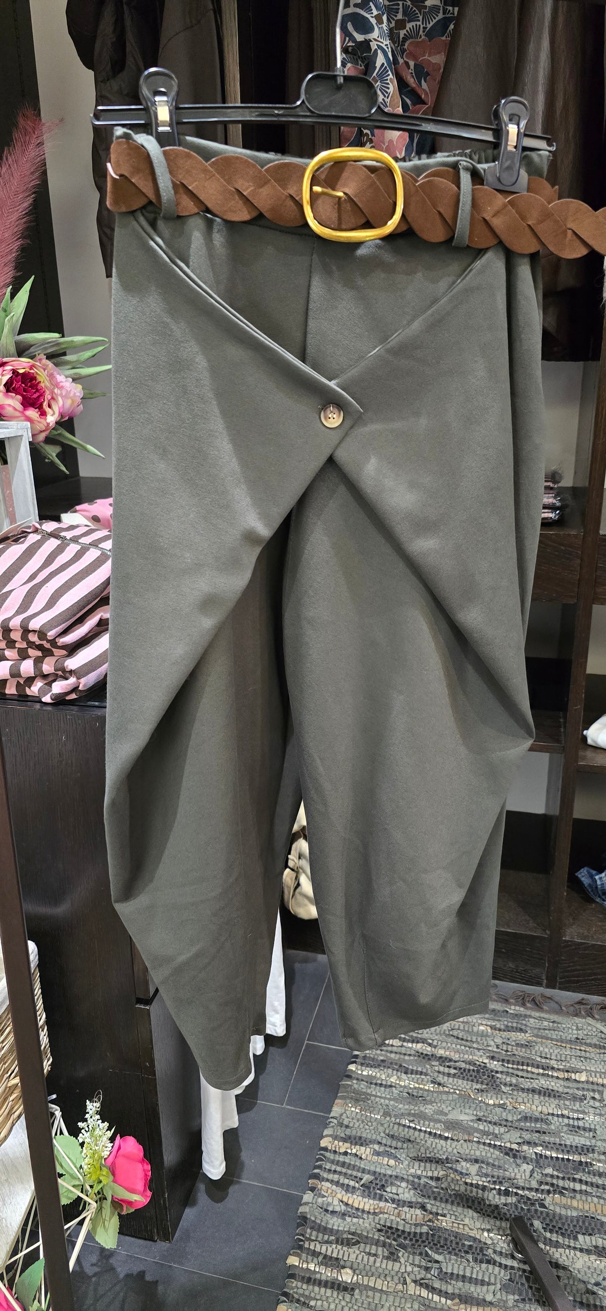 Pantalone punto milano con patta verde