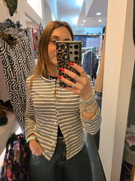 Cardigan righe panna blu