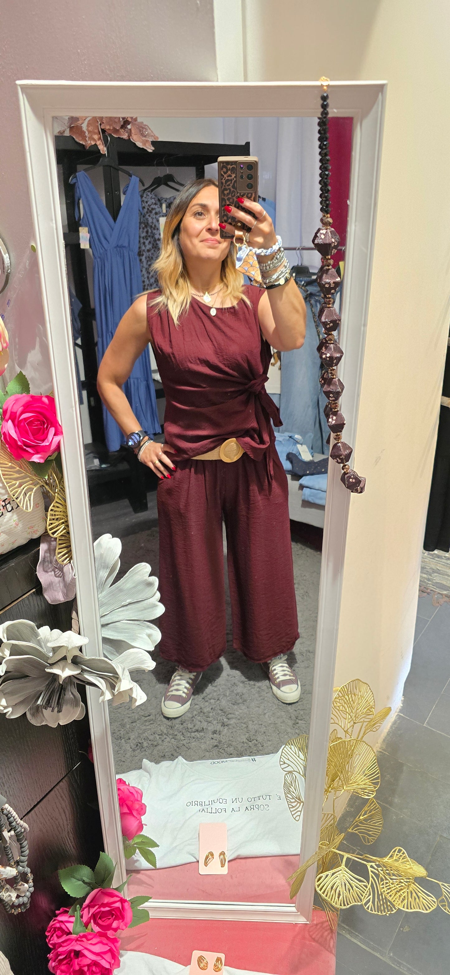 Pantalone capri viscosa bordeaux