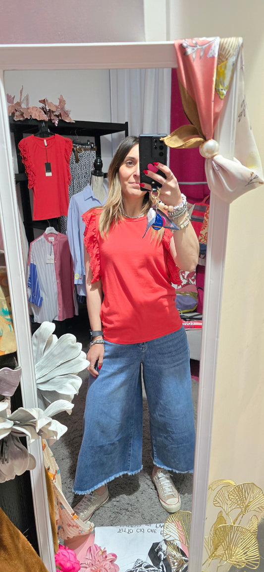 Maglia con volant sangallo rossa