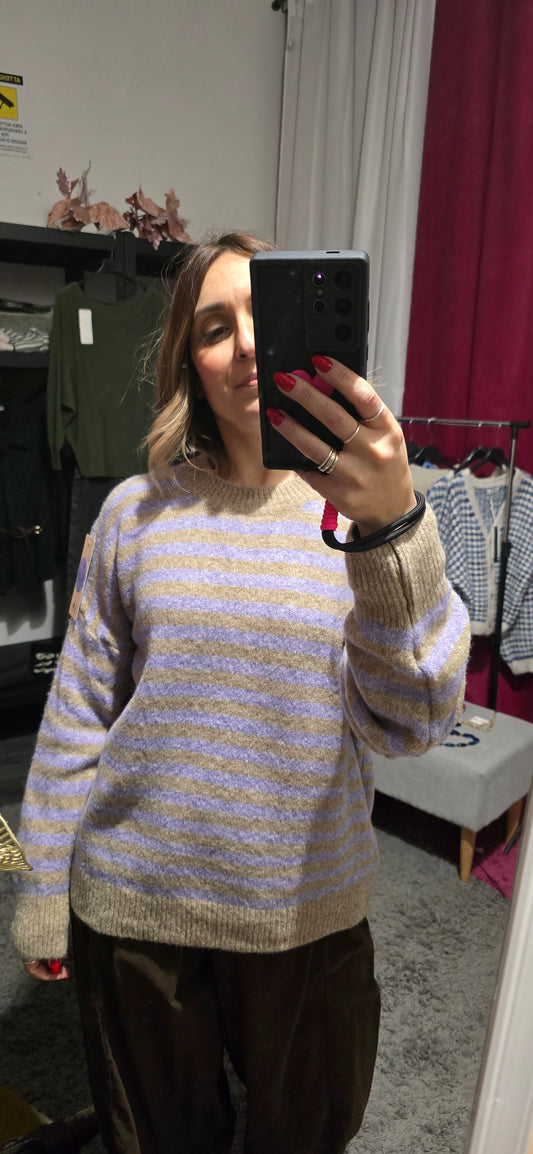 Maglia righe malva/ fango