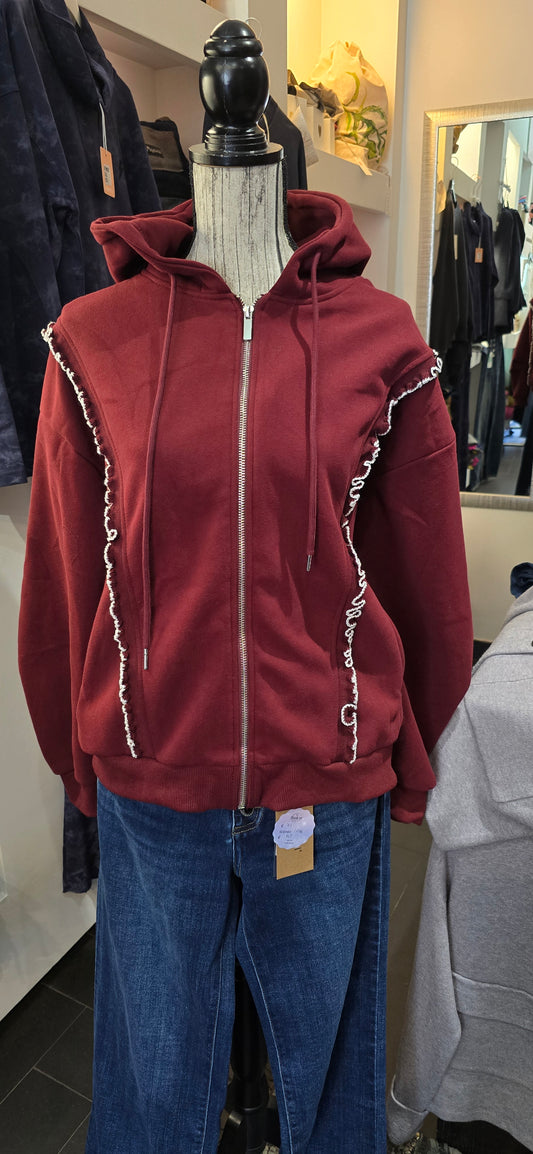 Felpa zip bordeaux con rouge