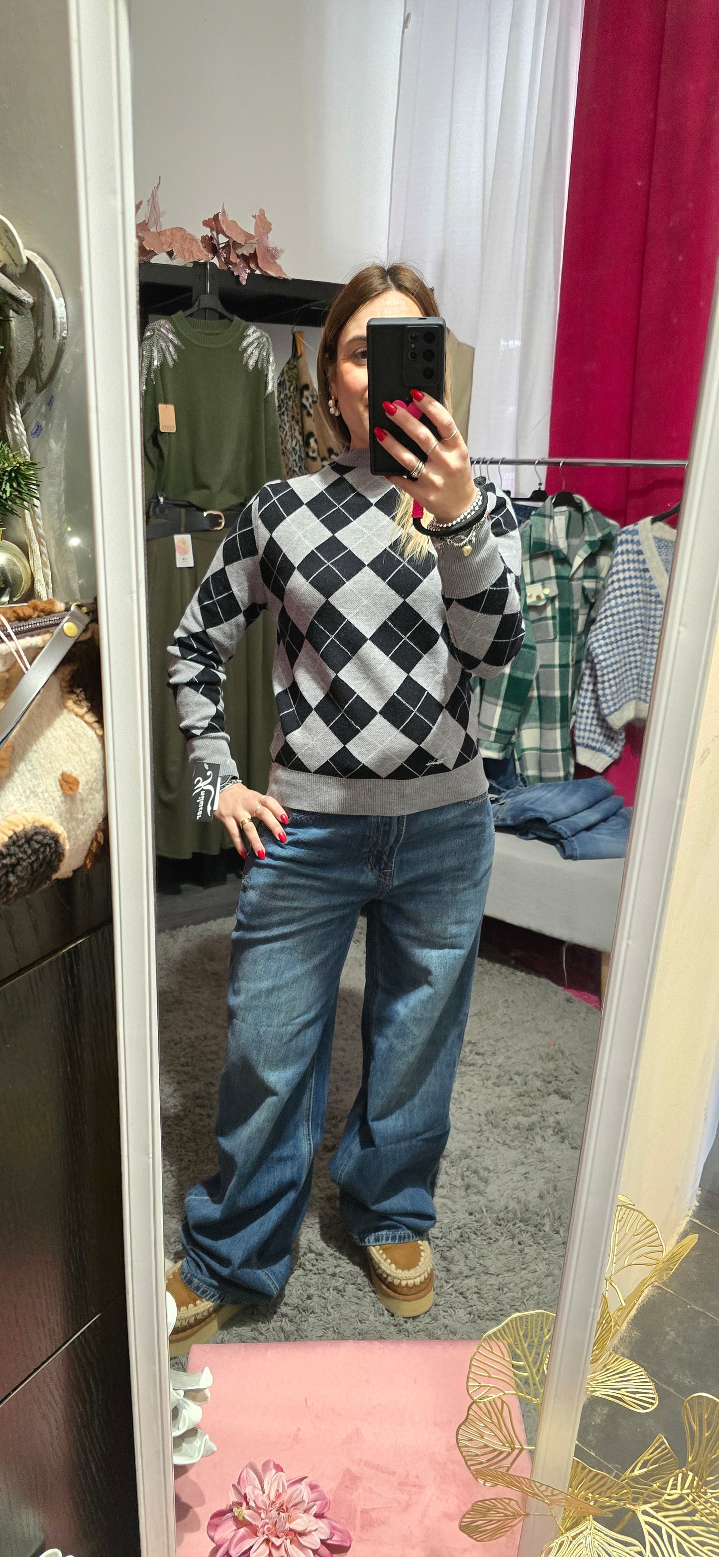 Pull fantasia rombi grigio