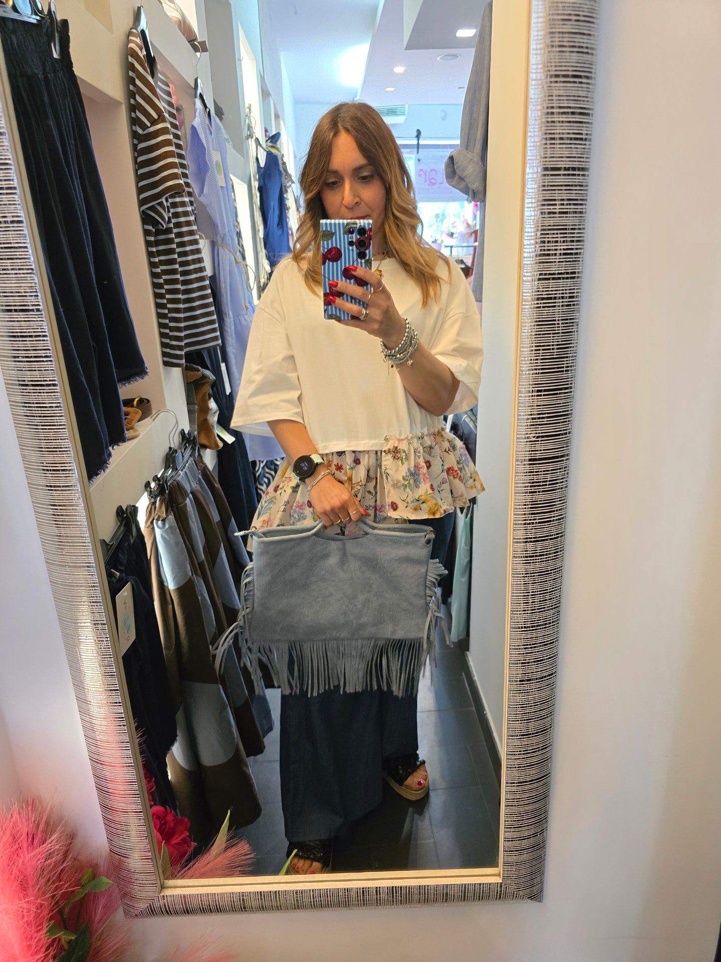 Borsa frange celeste