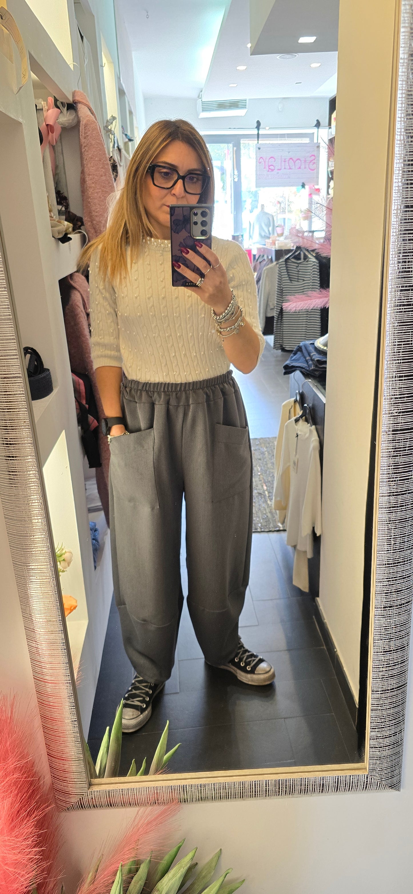 Pantalone jogger grigio tasche