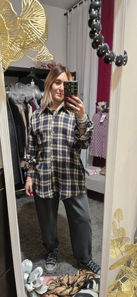 Camicia quadri over blu
