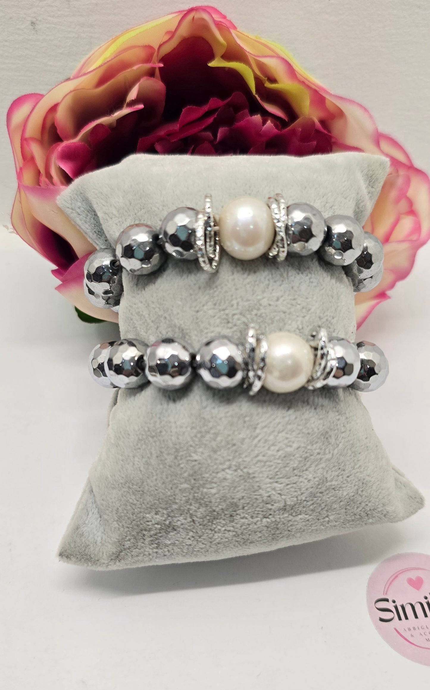 Bracciale pietra ematite e perla di fiume