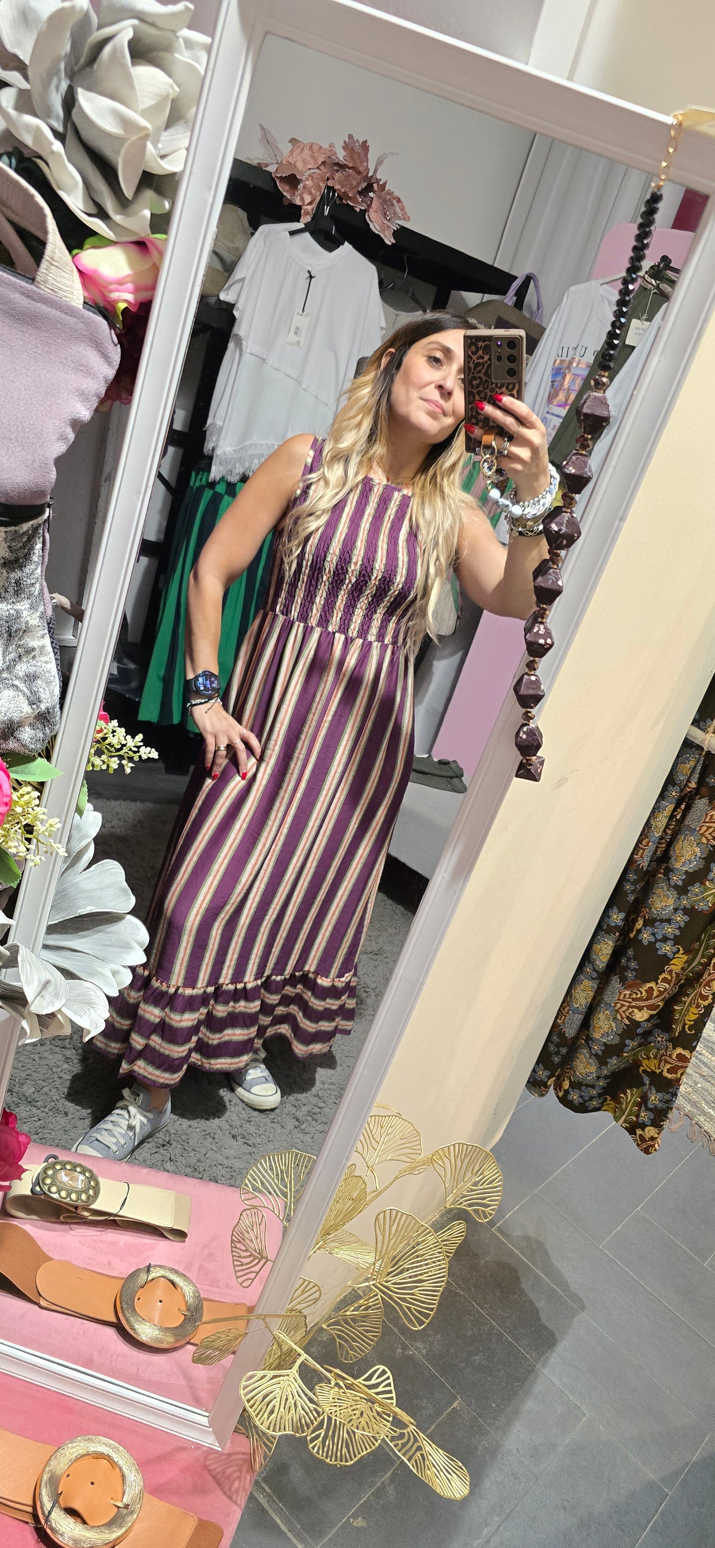 Vestito righe prugna