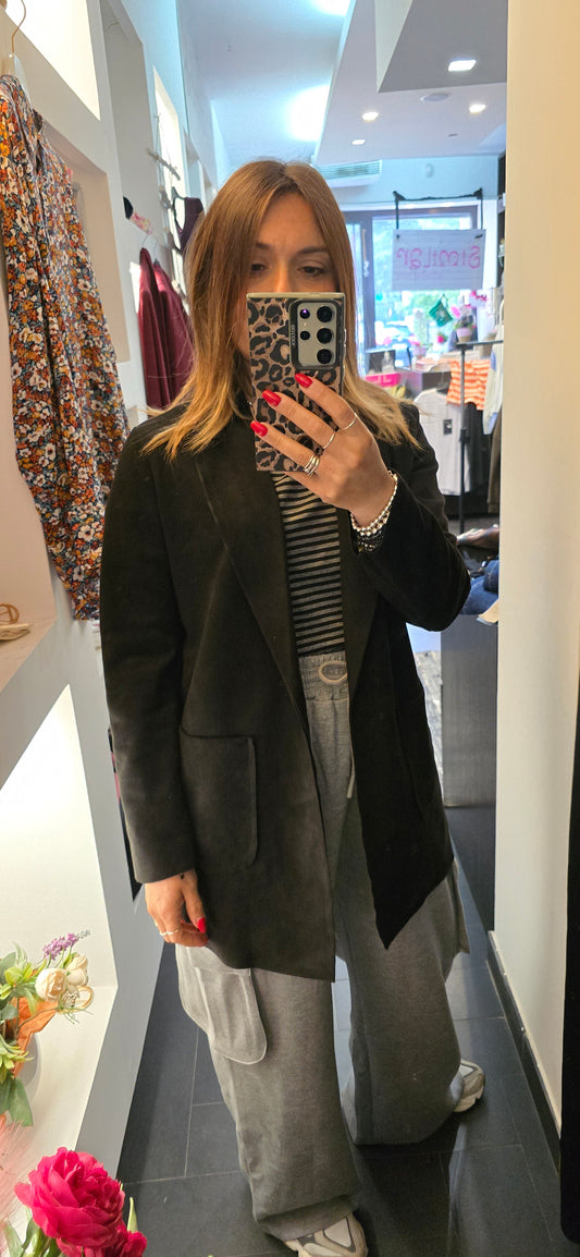Blazer lungo in suede nero