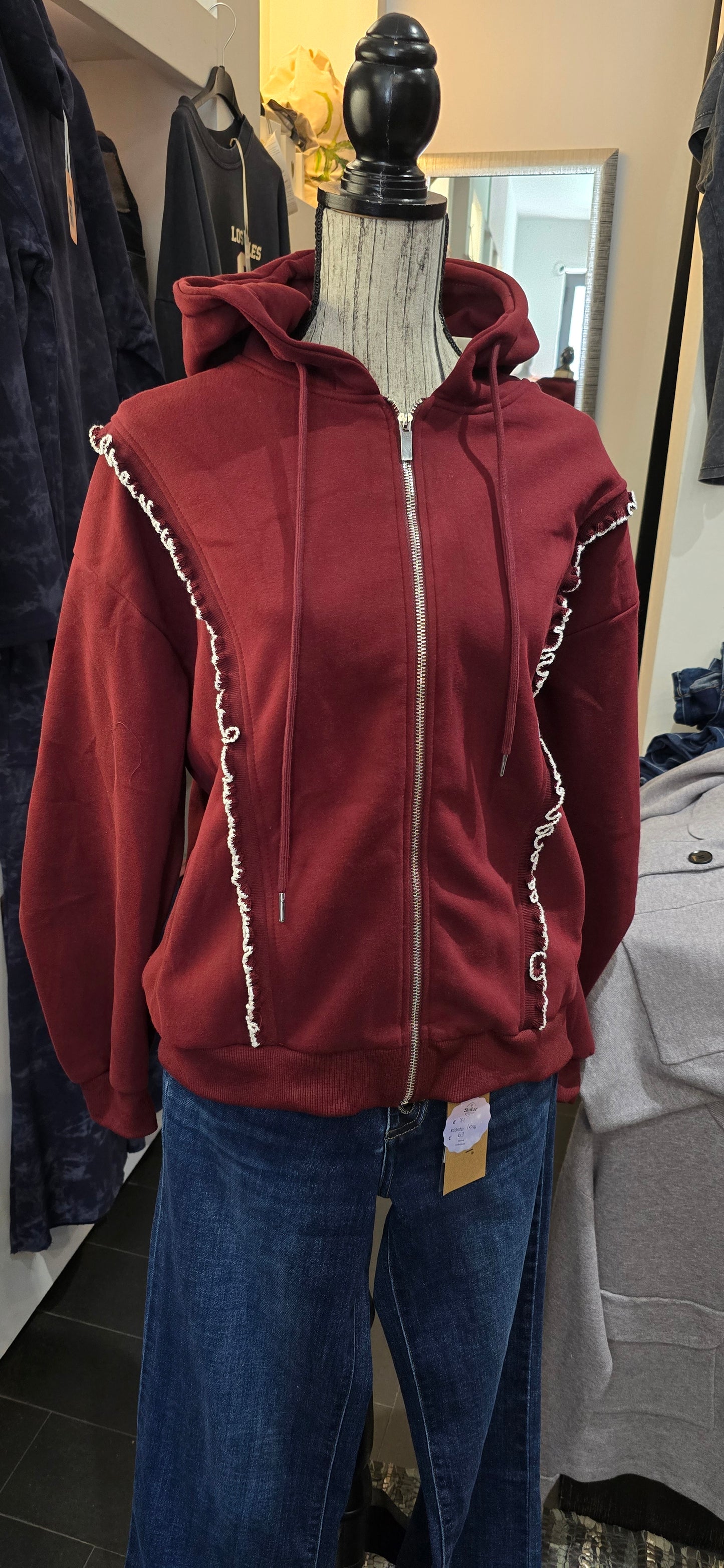 Felpa zip bordeaux con rouge