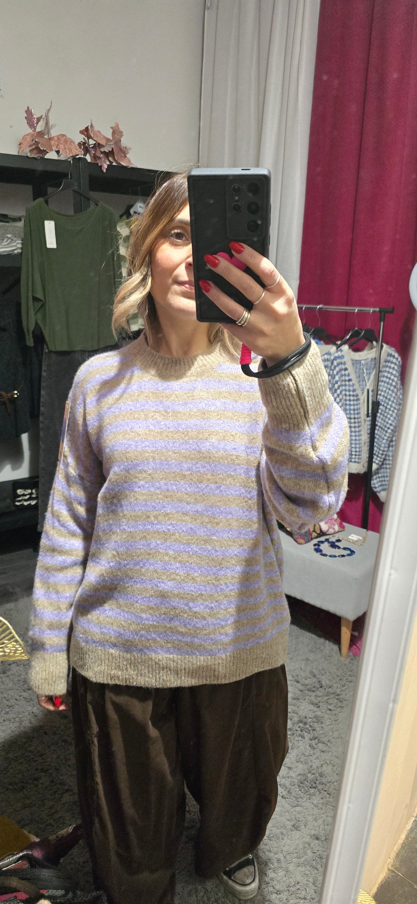 Maglia righe malva/ fango