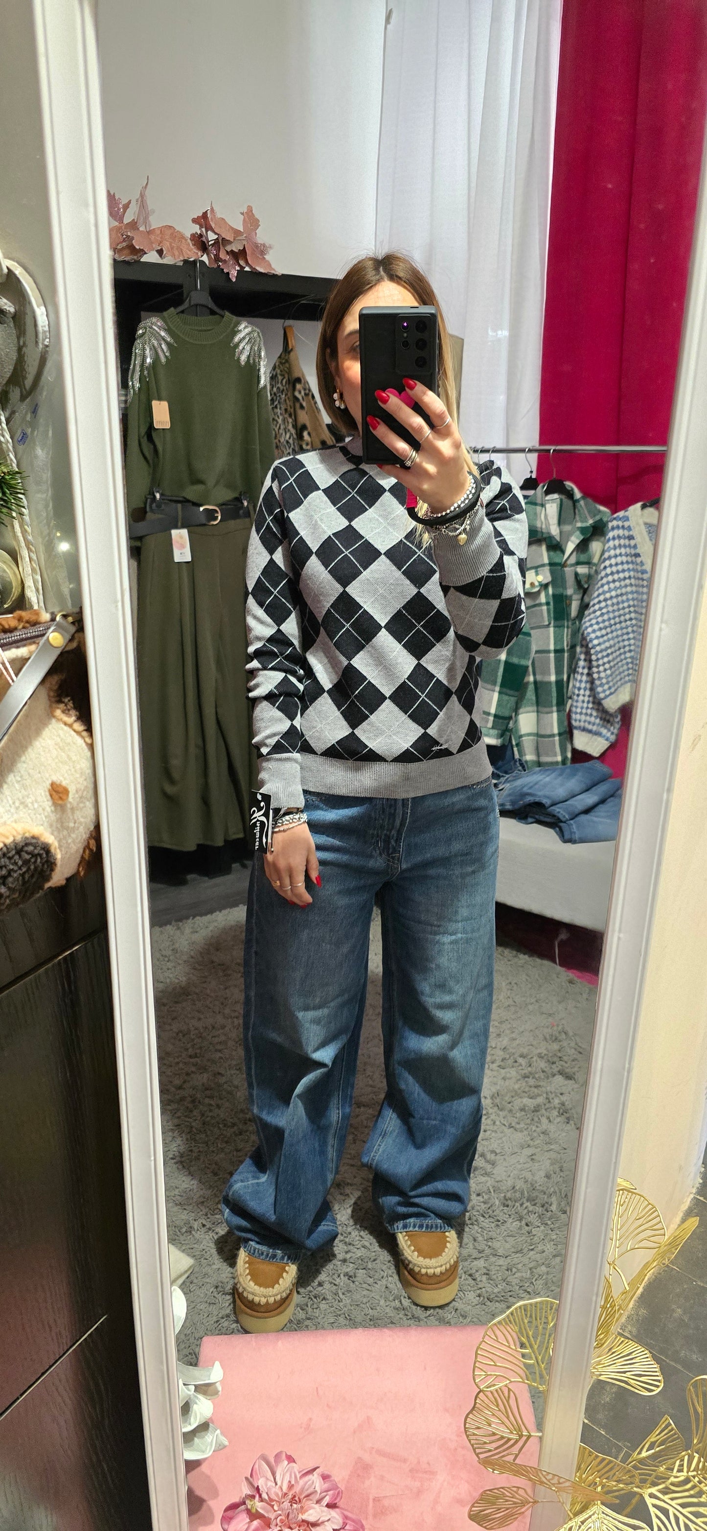 Pull fantasia rombi grigio