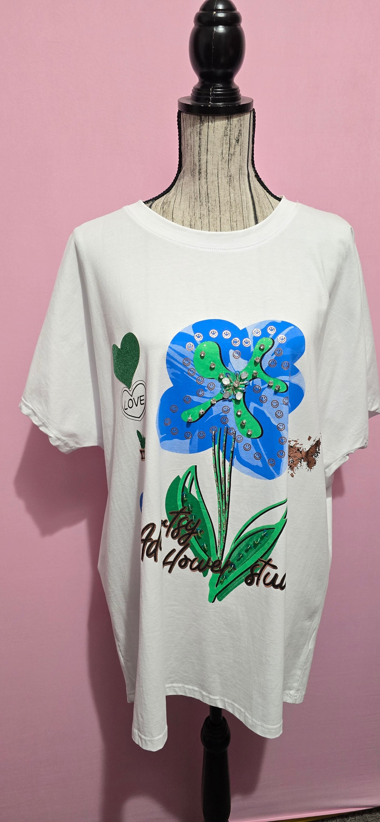 T shirt oversize fiore perline