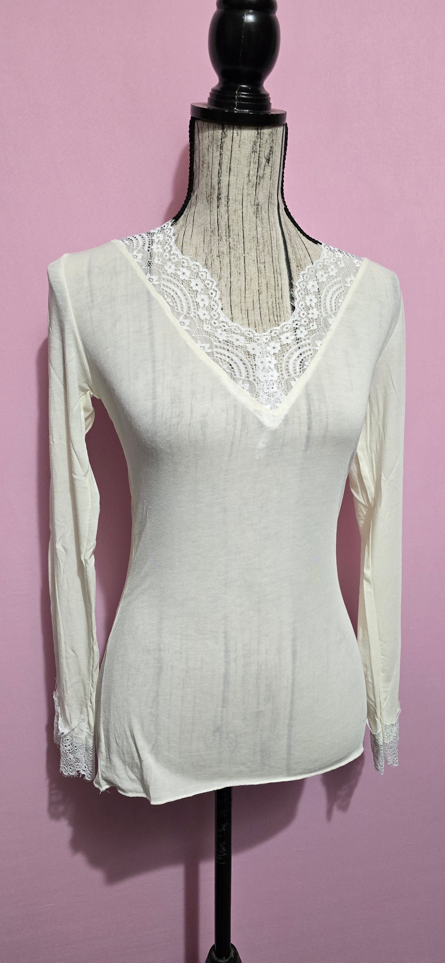 Maglietta misto cashemere pizzo