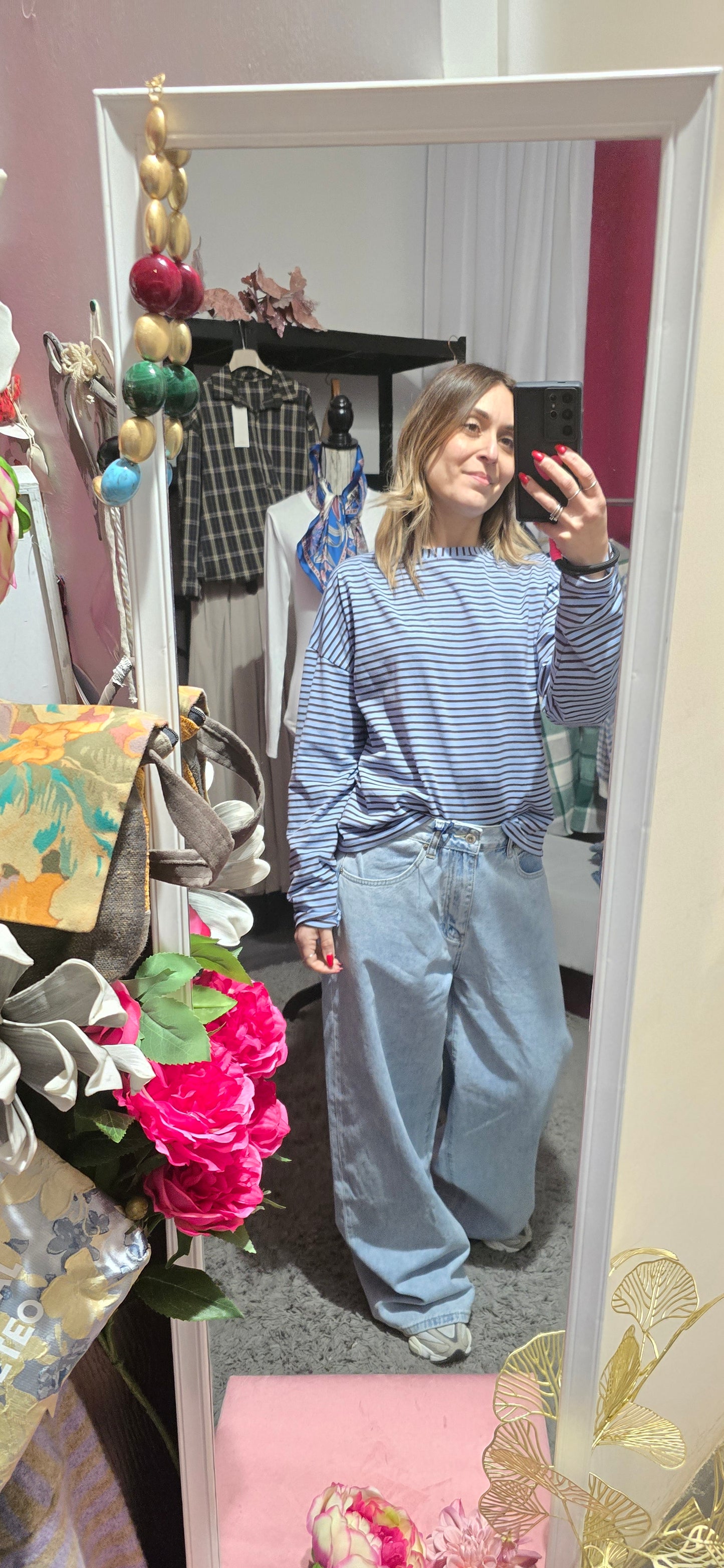 T shirt righe celeste /moro