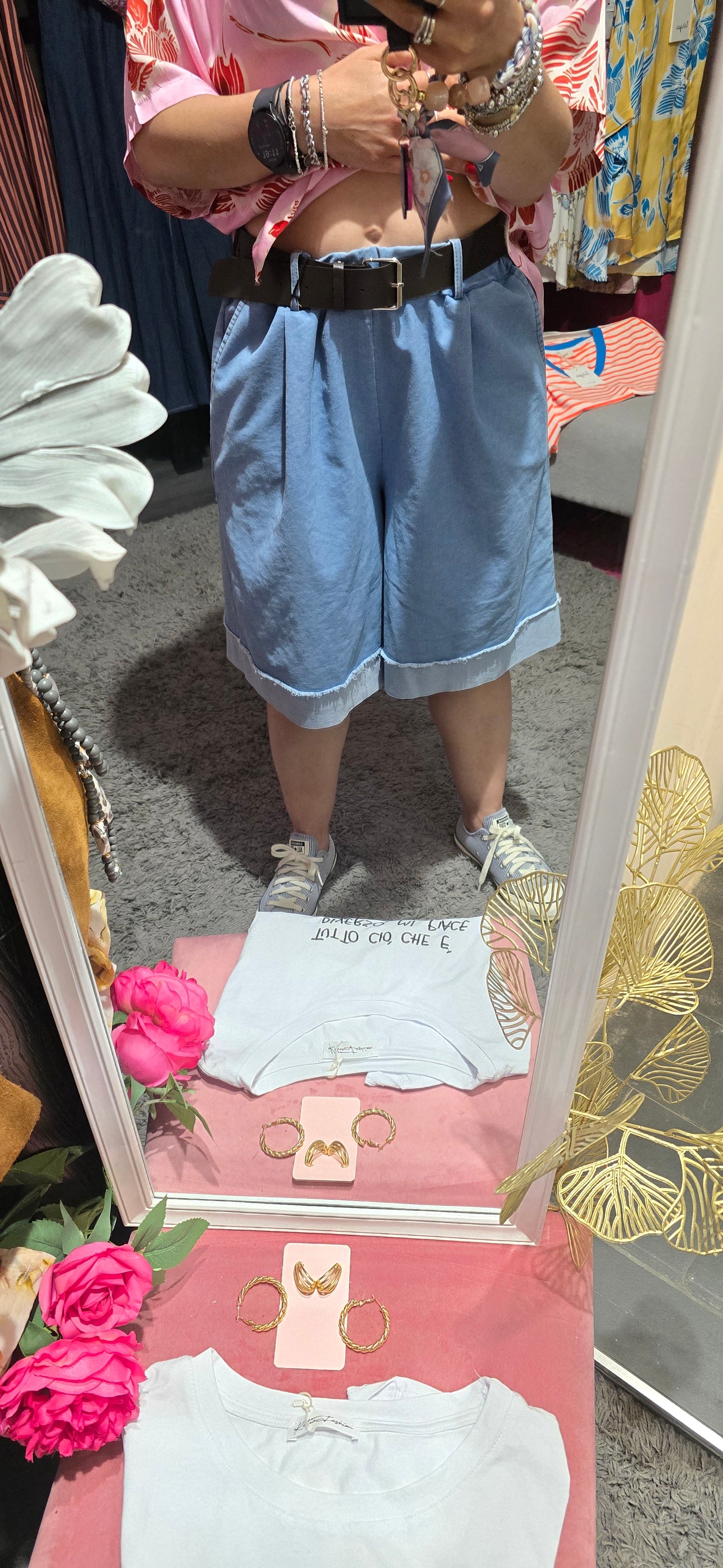 Bermuda jeans  risvolto con contura