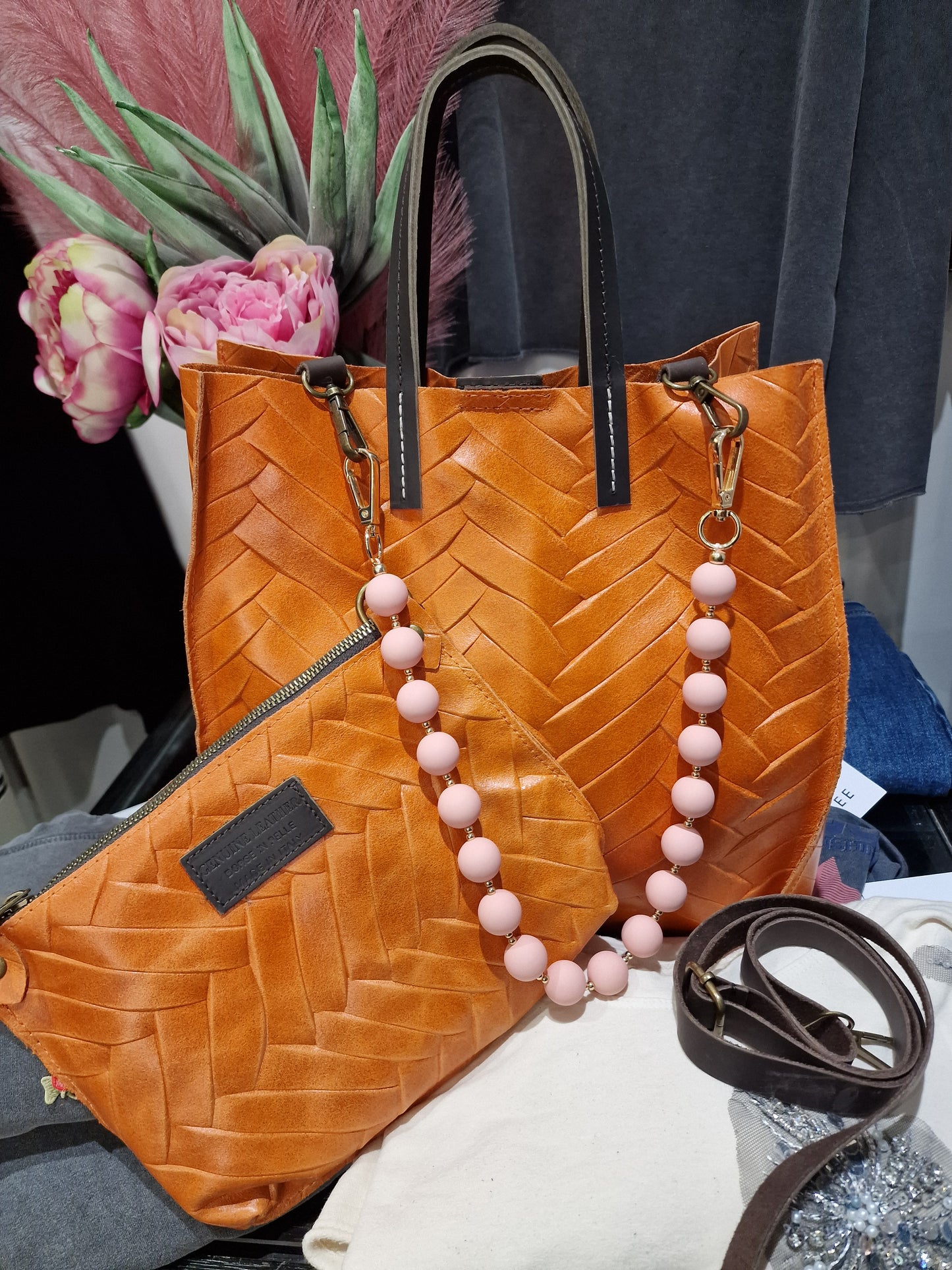 Shopping bag in pelle Arancio