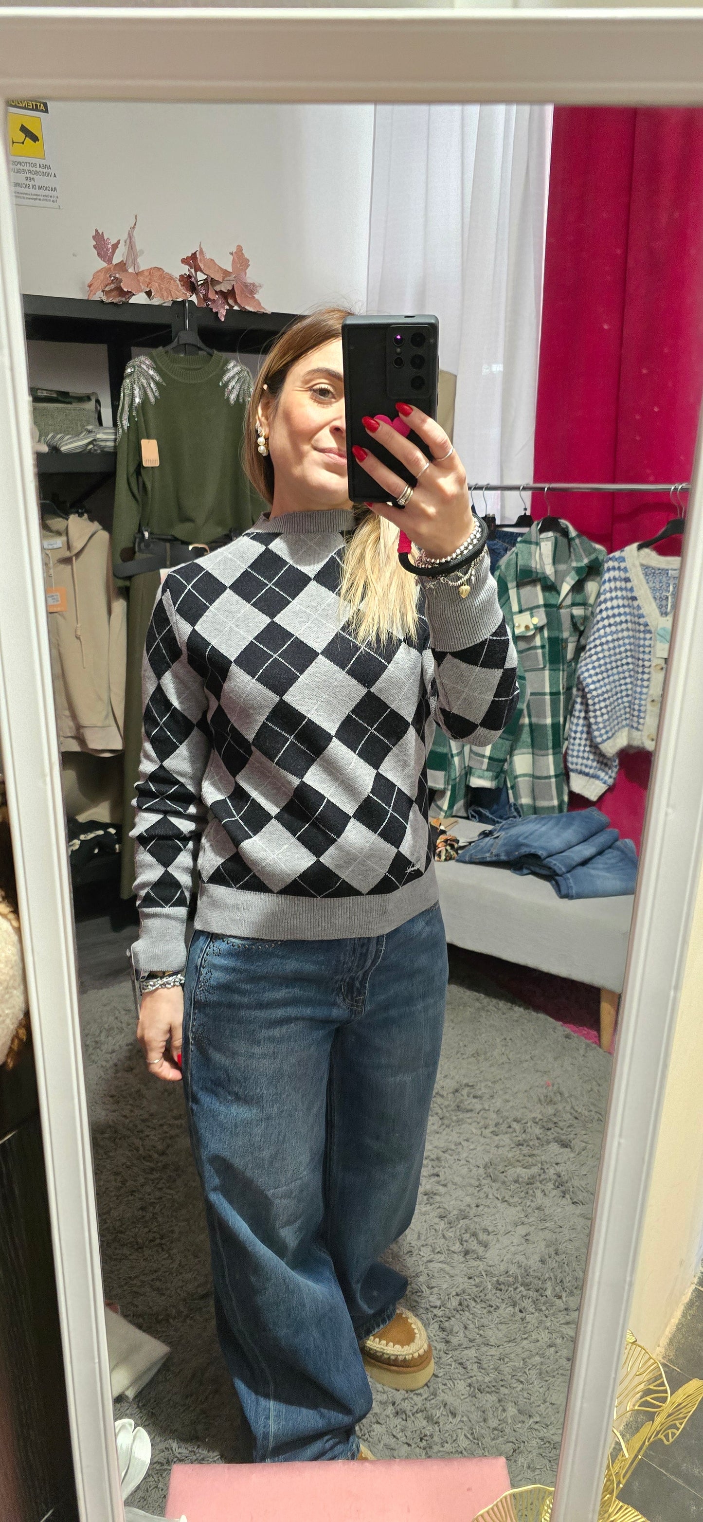 Pull fantasia rombi grigio