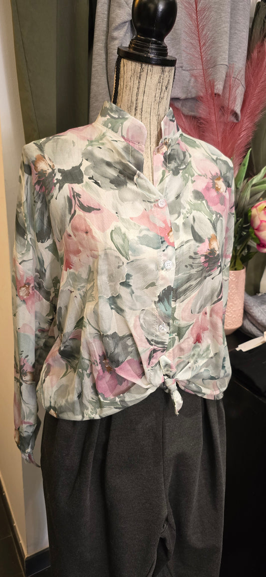 Camicia fiori silk grigia