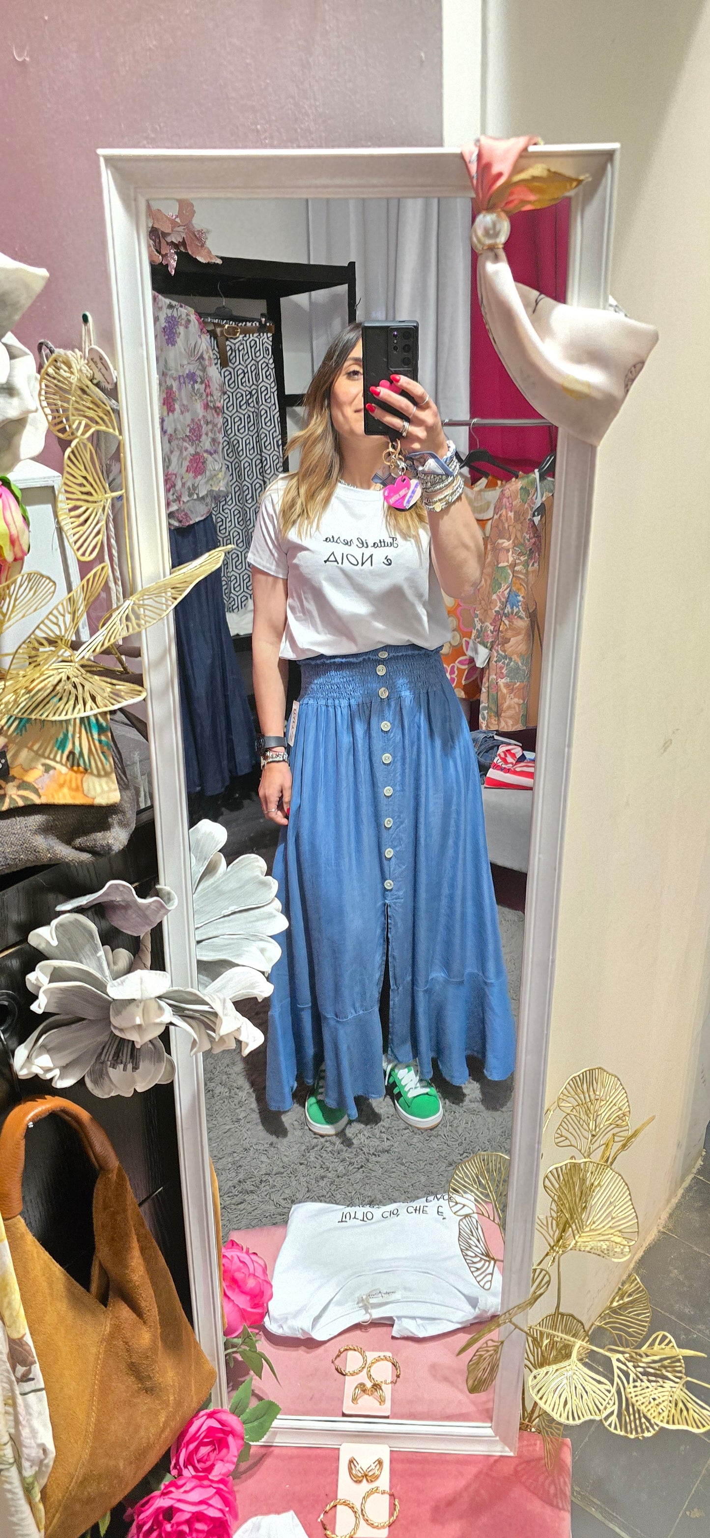Gonna jersey jeans con bottoni