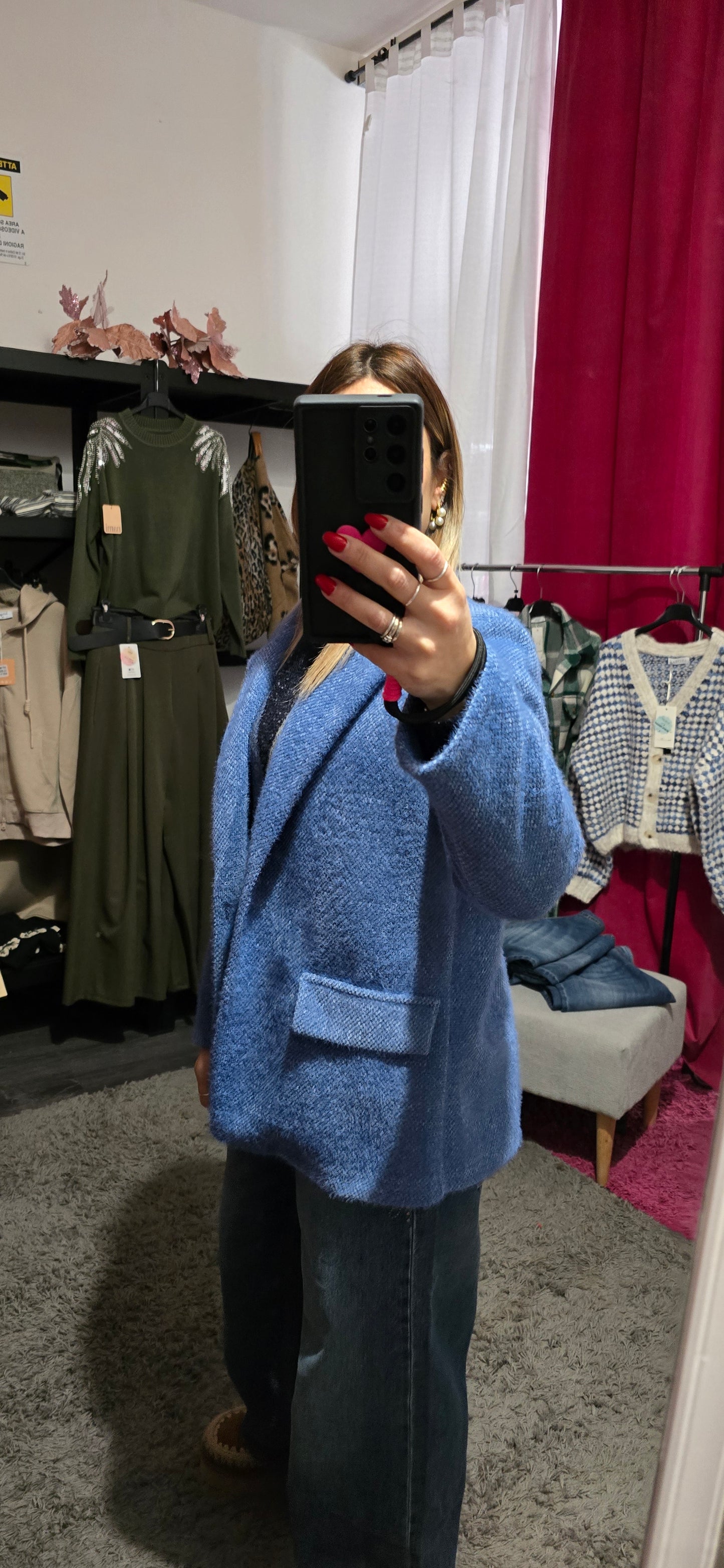 Blazer spazzolato celeste con spilla