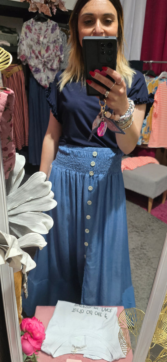 T shirt manica arricciata blu