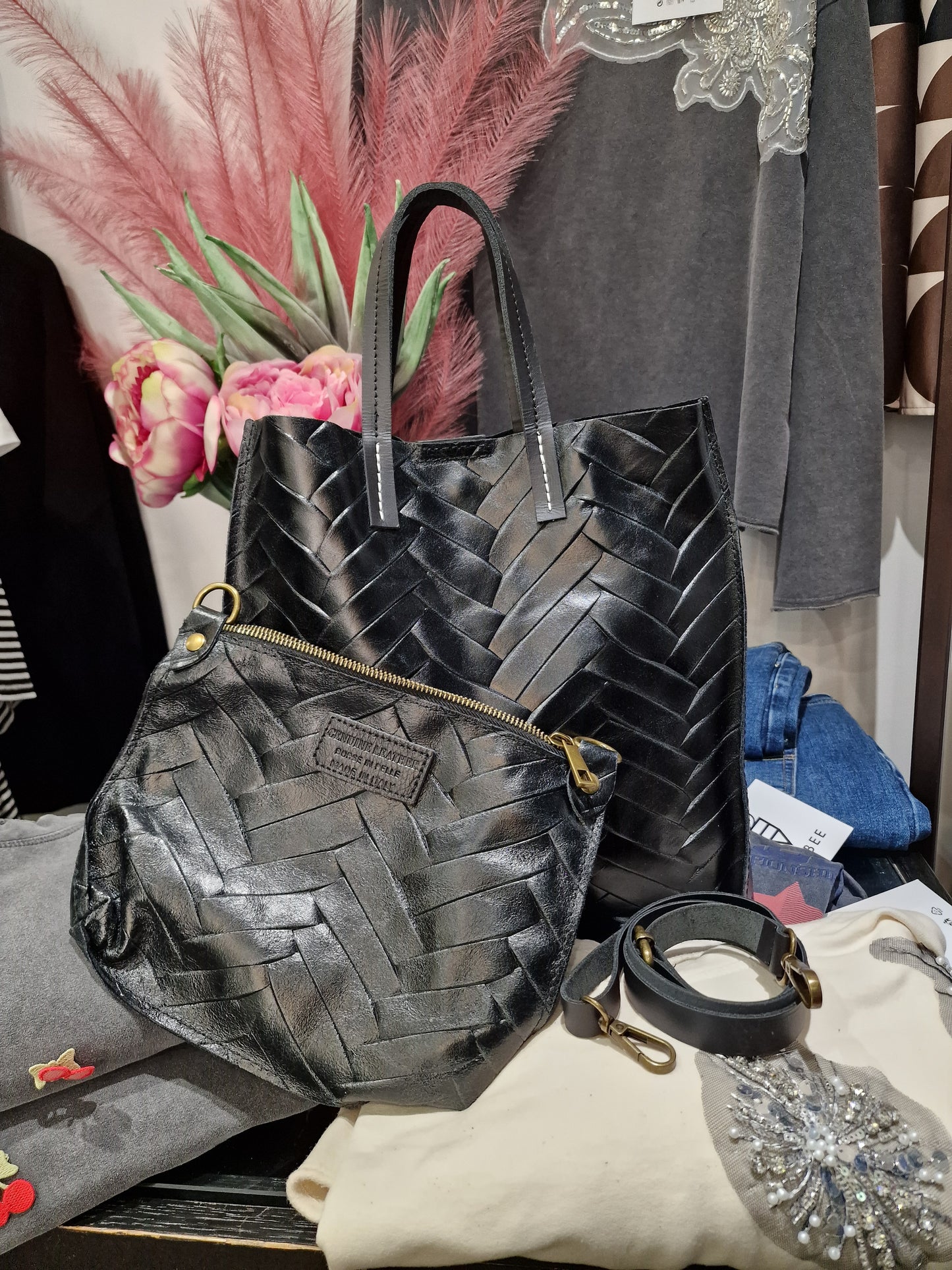 Shopping bag pelle nera