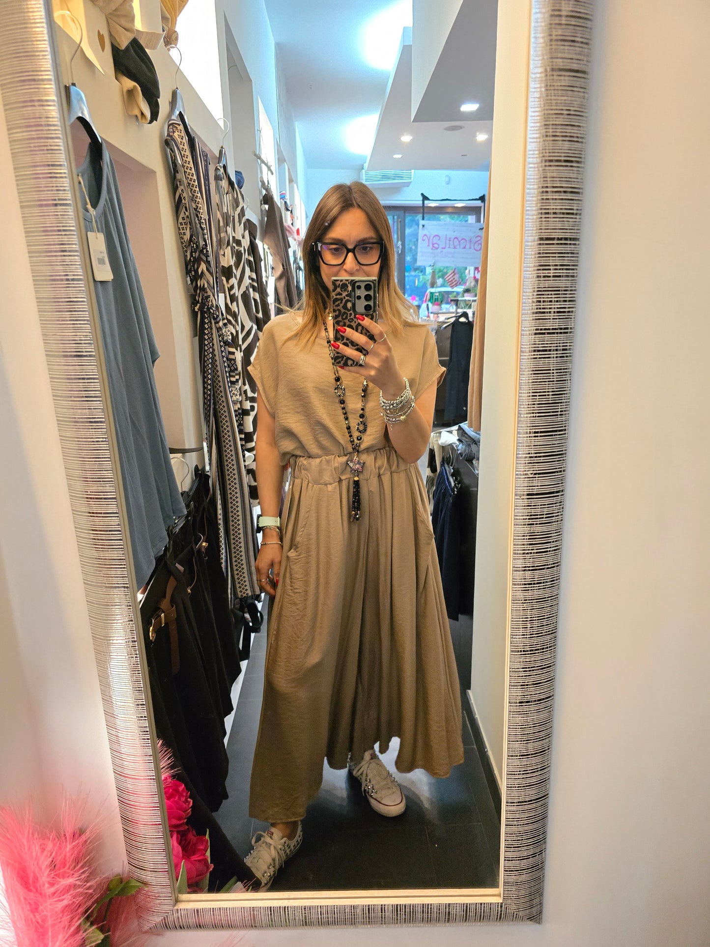 Pantalone viscosa tortora