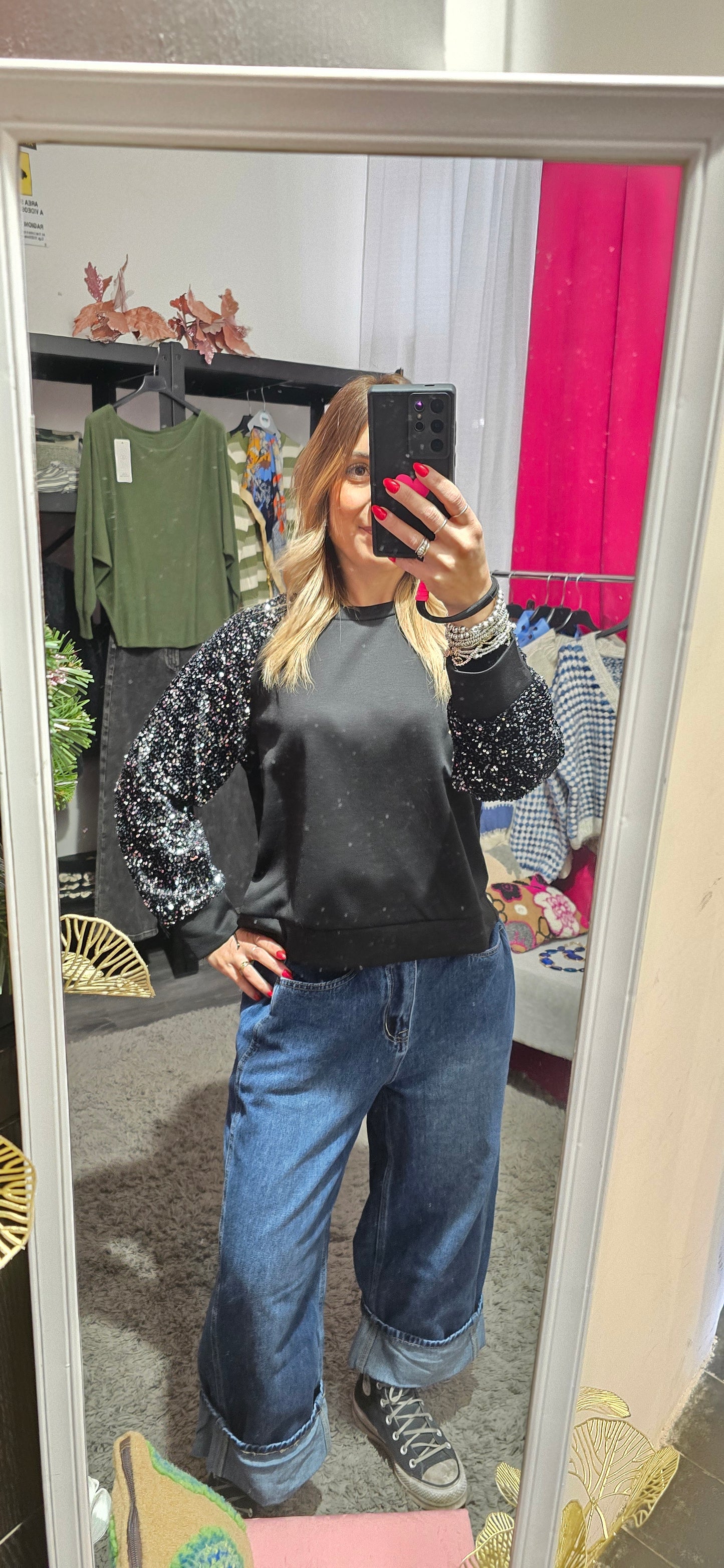 Felpa paillettes nera