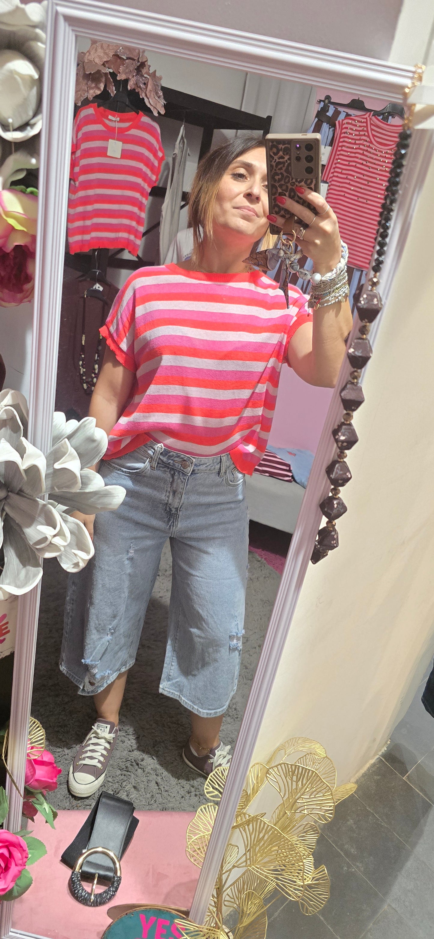 Maglia fucsia righe
