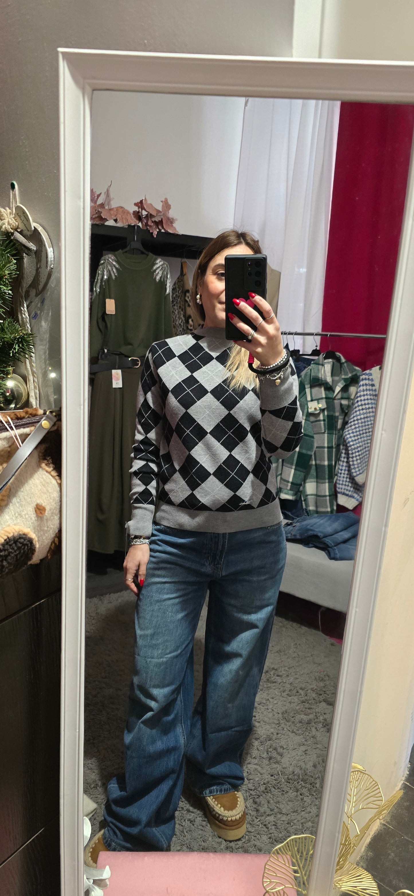 Pull fantasia rombi grigio