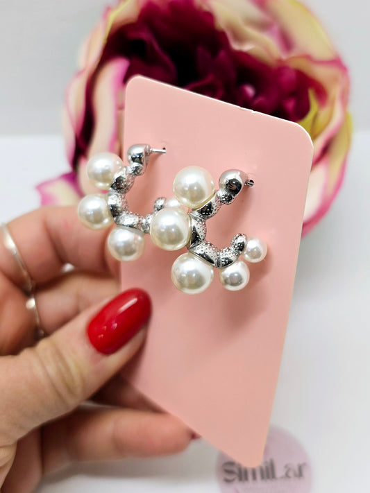 Orecchino cerchio perle silver