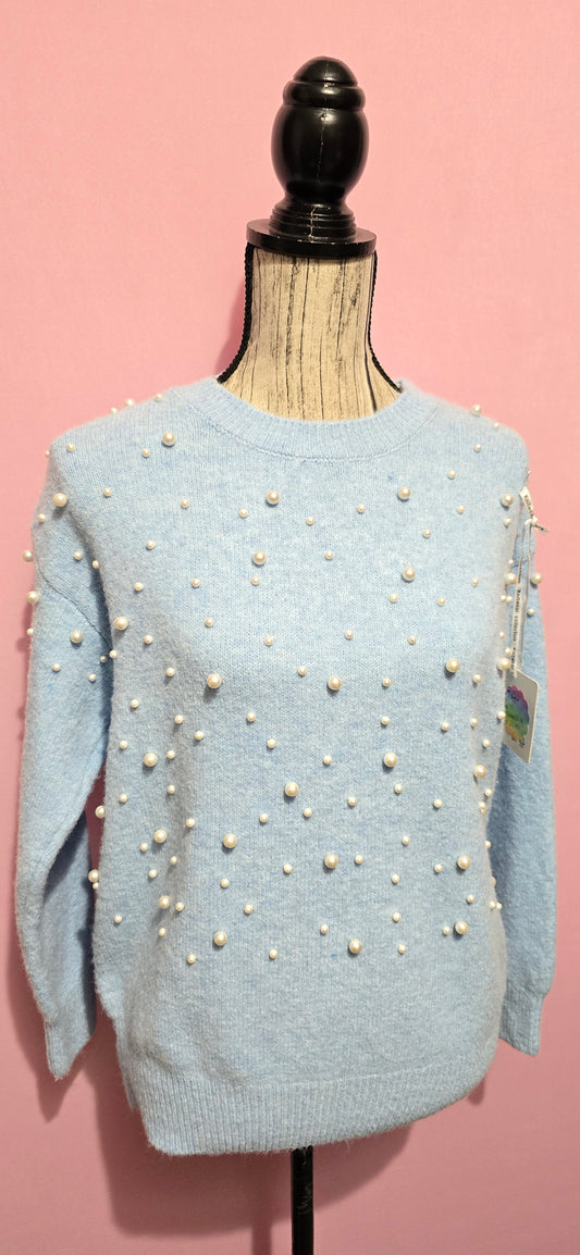 Pull perle azzurro
