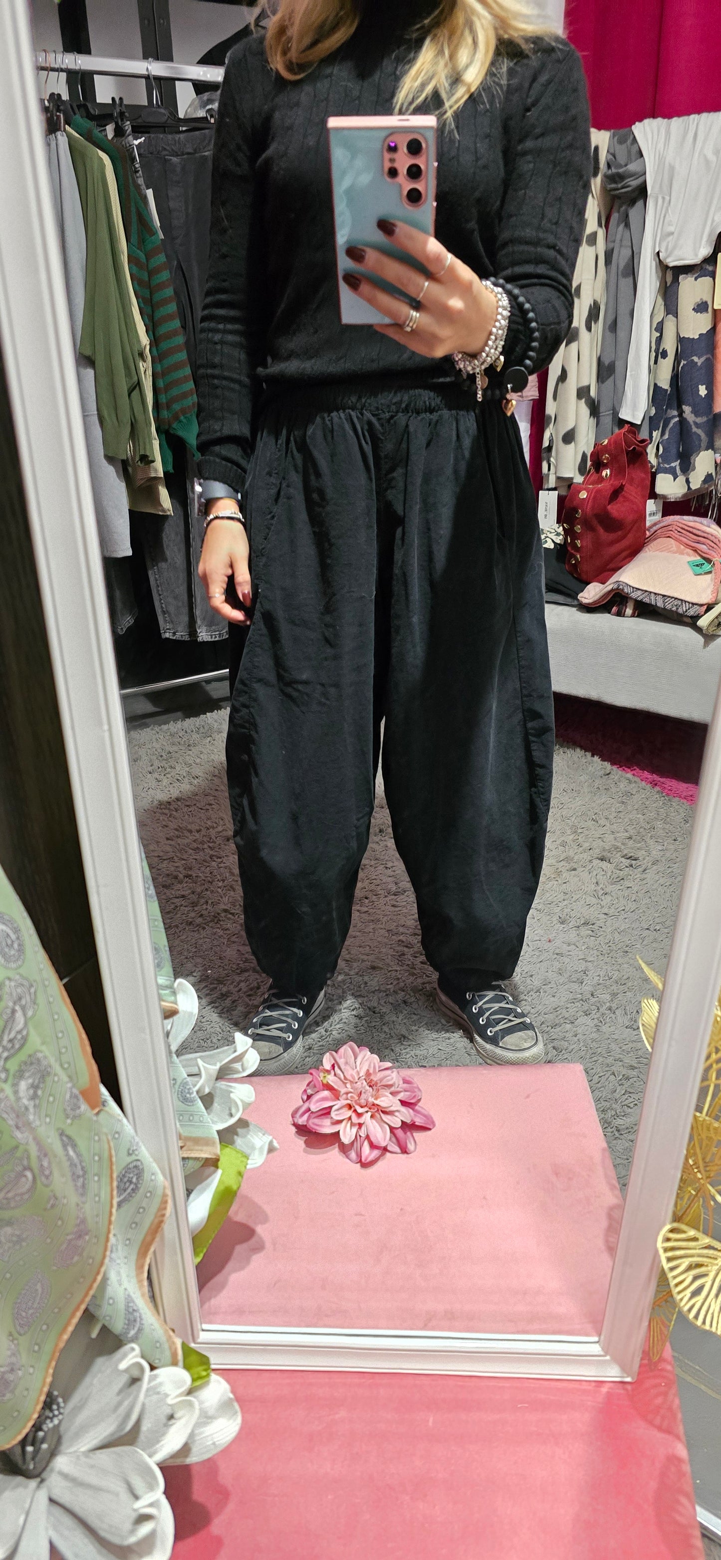 Pantalone velluto coste baggy nero