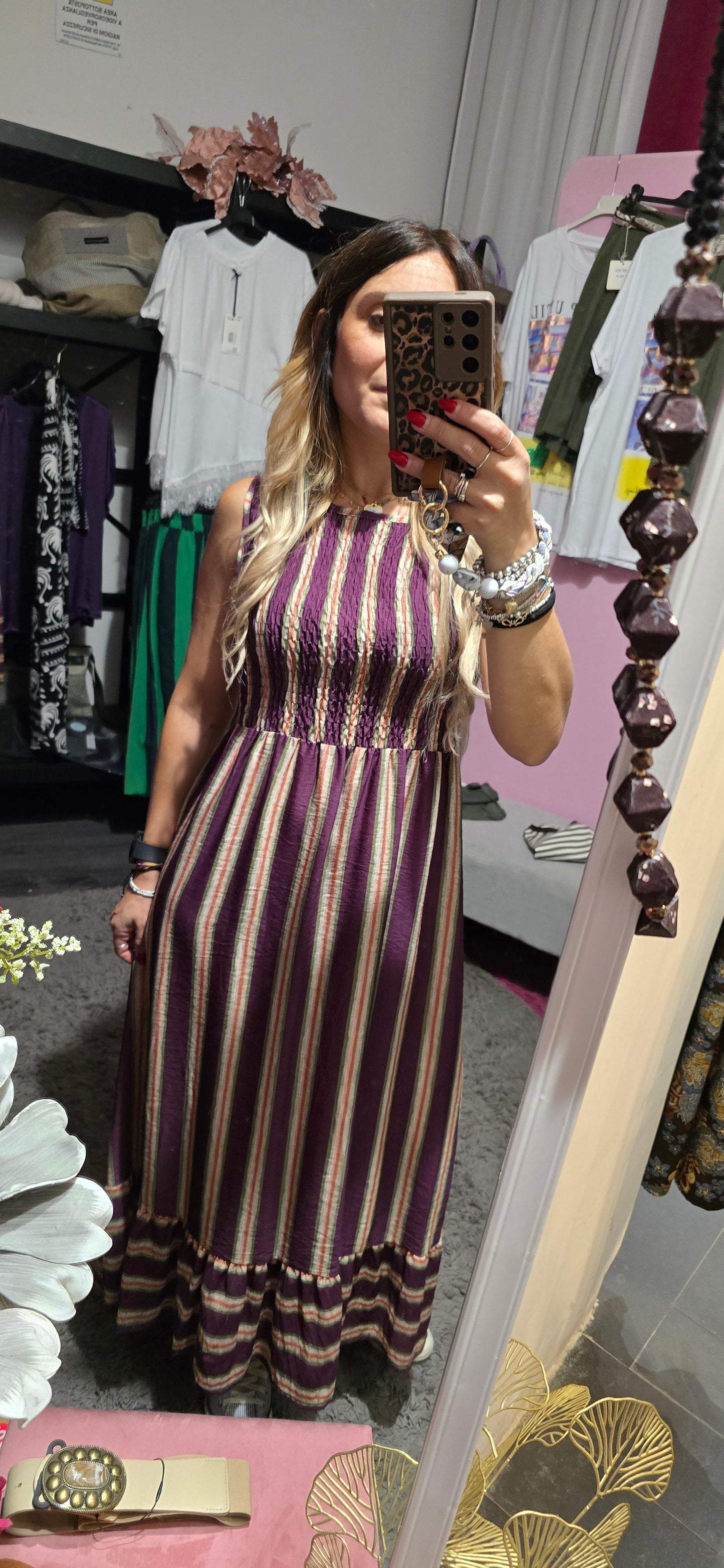 Vestito righe prugna