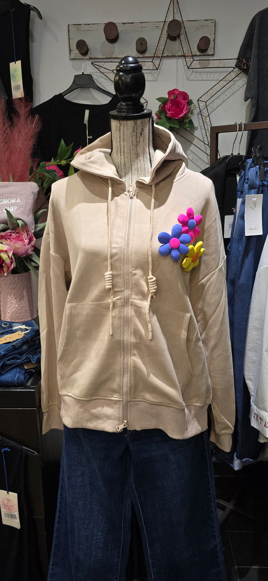Felpa zip crema con fiori 💐