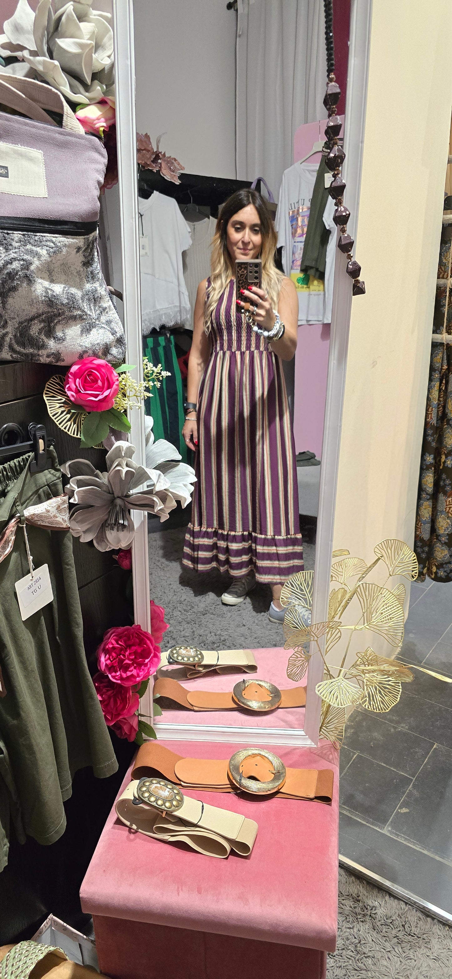 Vestito righe prugna