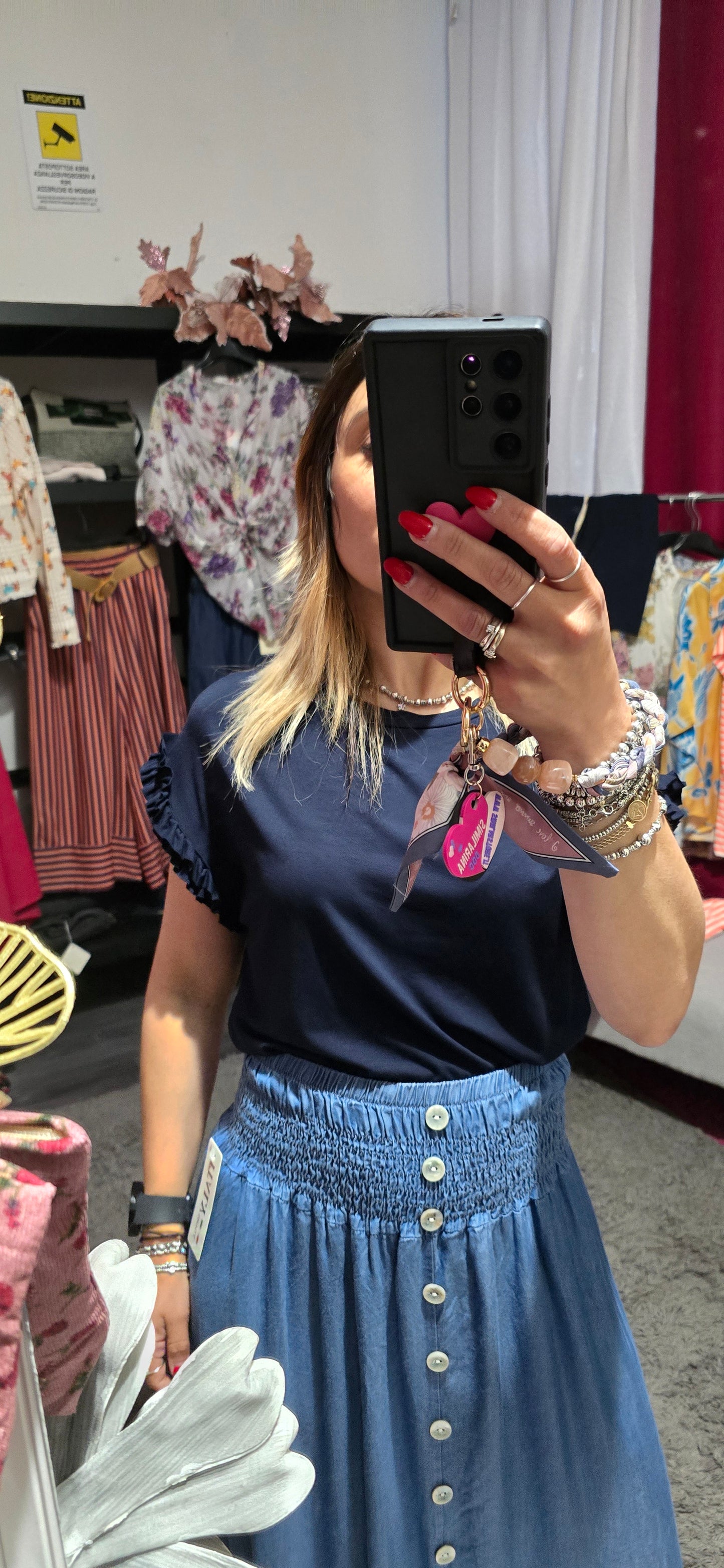 T shirt manica arricciata blu