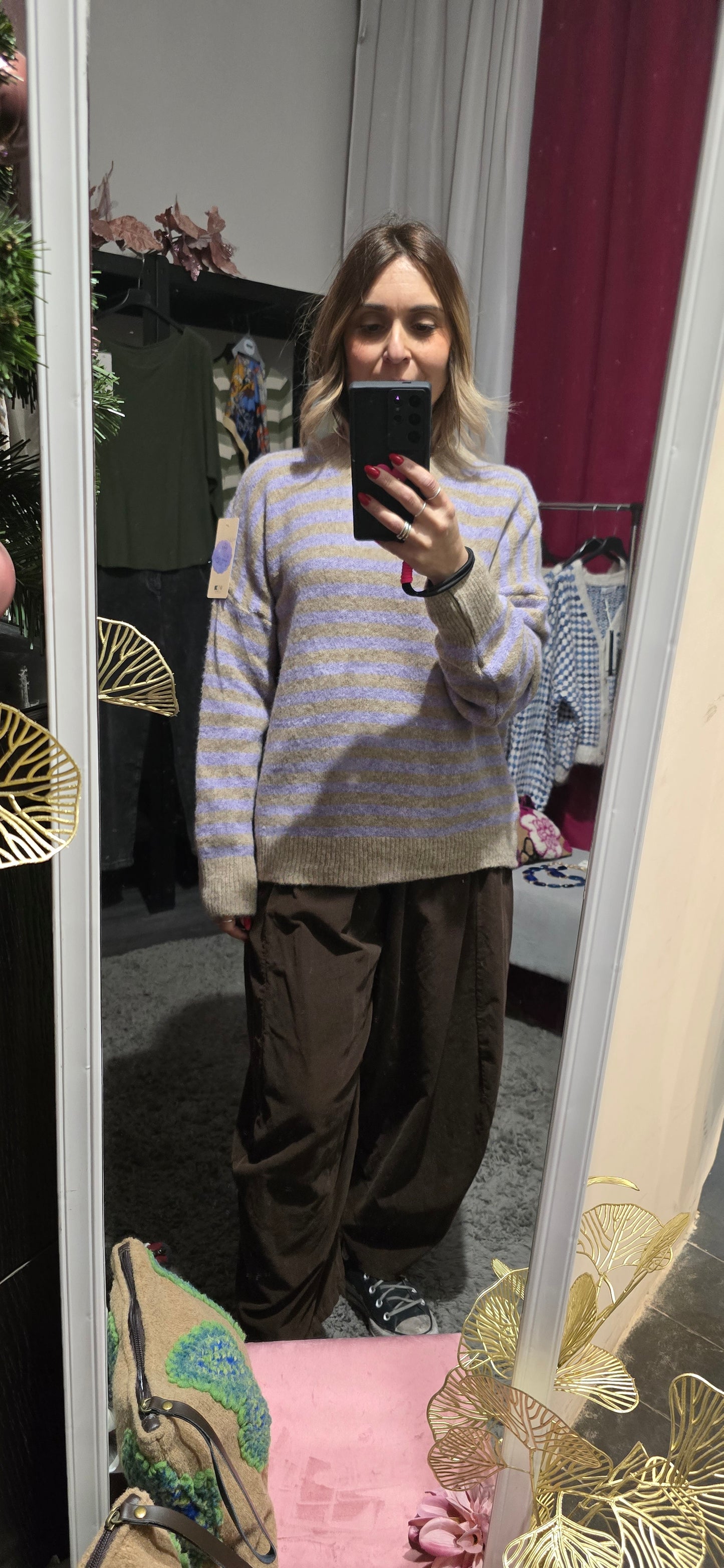 Maglia righe malva/ fango