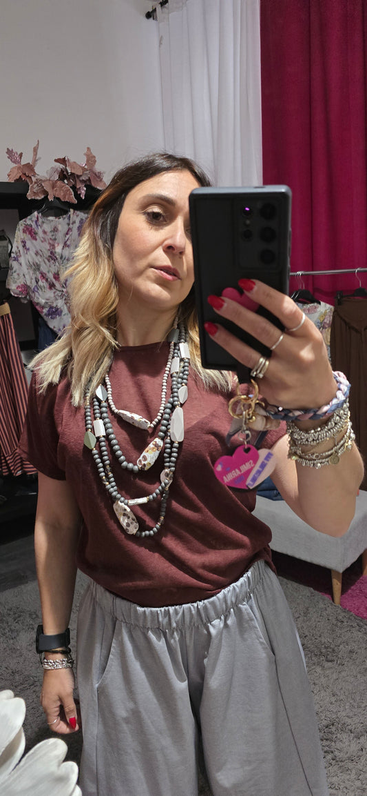 Collana multifilo legno grigia
