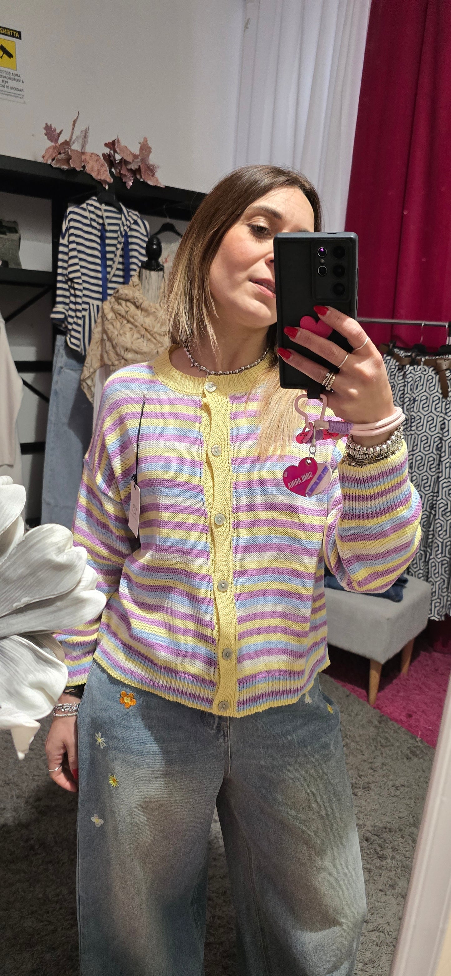 Cardigan righe viola