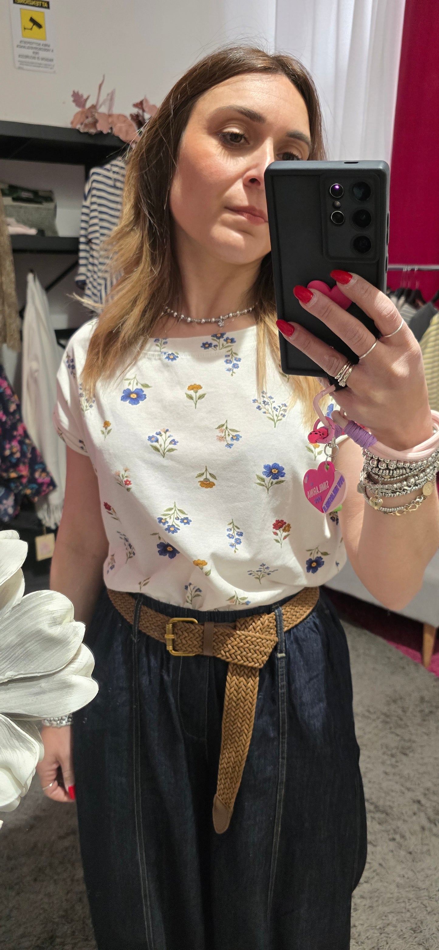 T shirt fiori panna