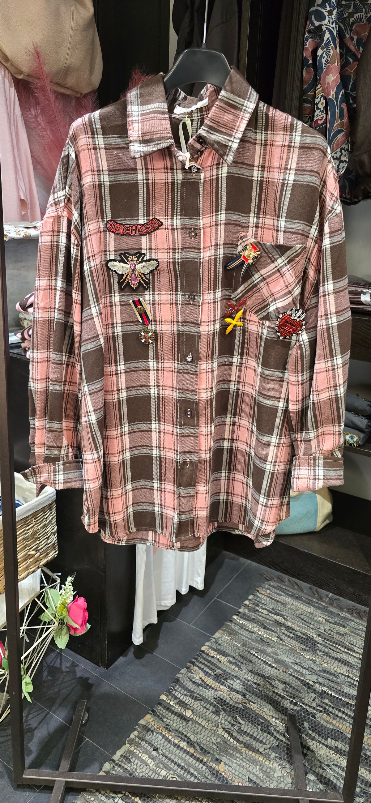 Camicia spillette quadri rosa