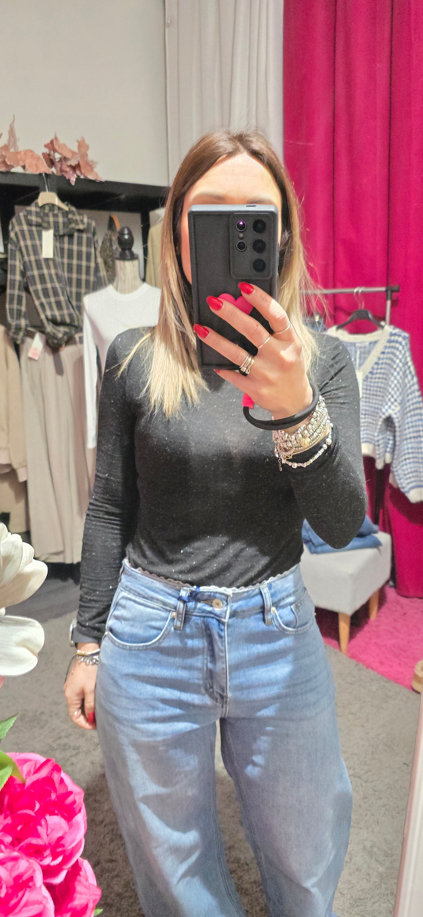 Magliettina misto cashmere con lurex nera