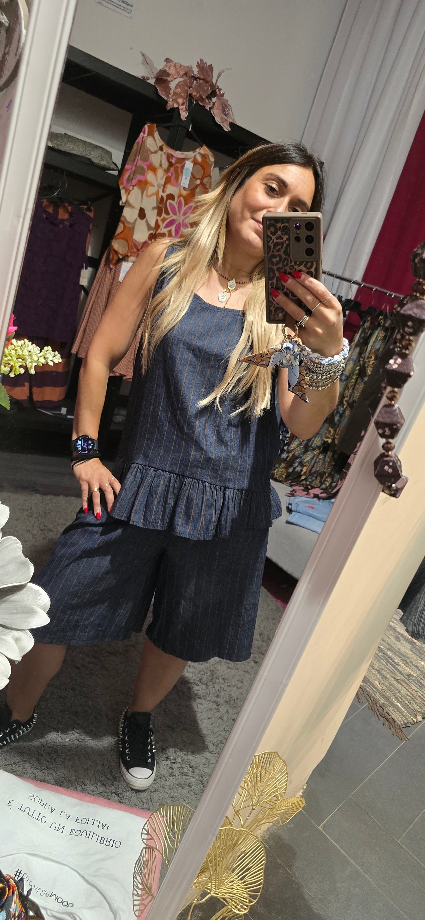 Blusa lyoncell a righe con balze
