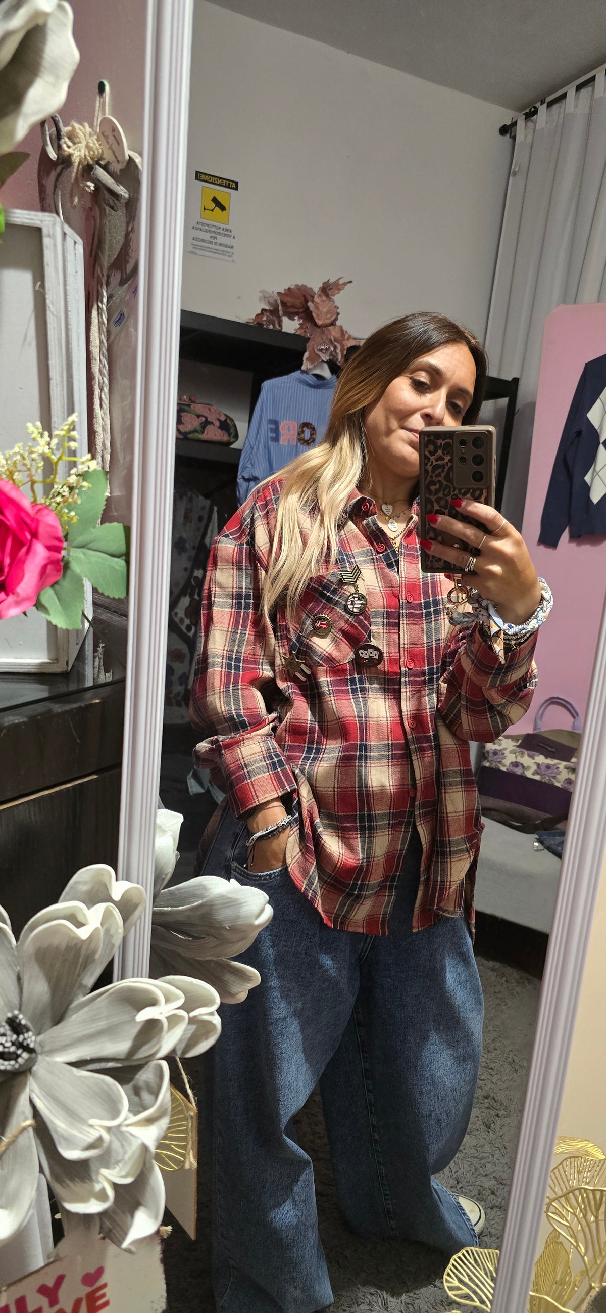 Camicia quadri spillette rossa