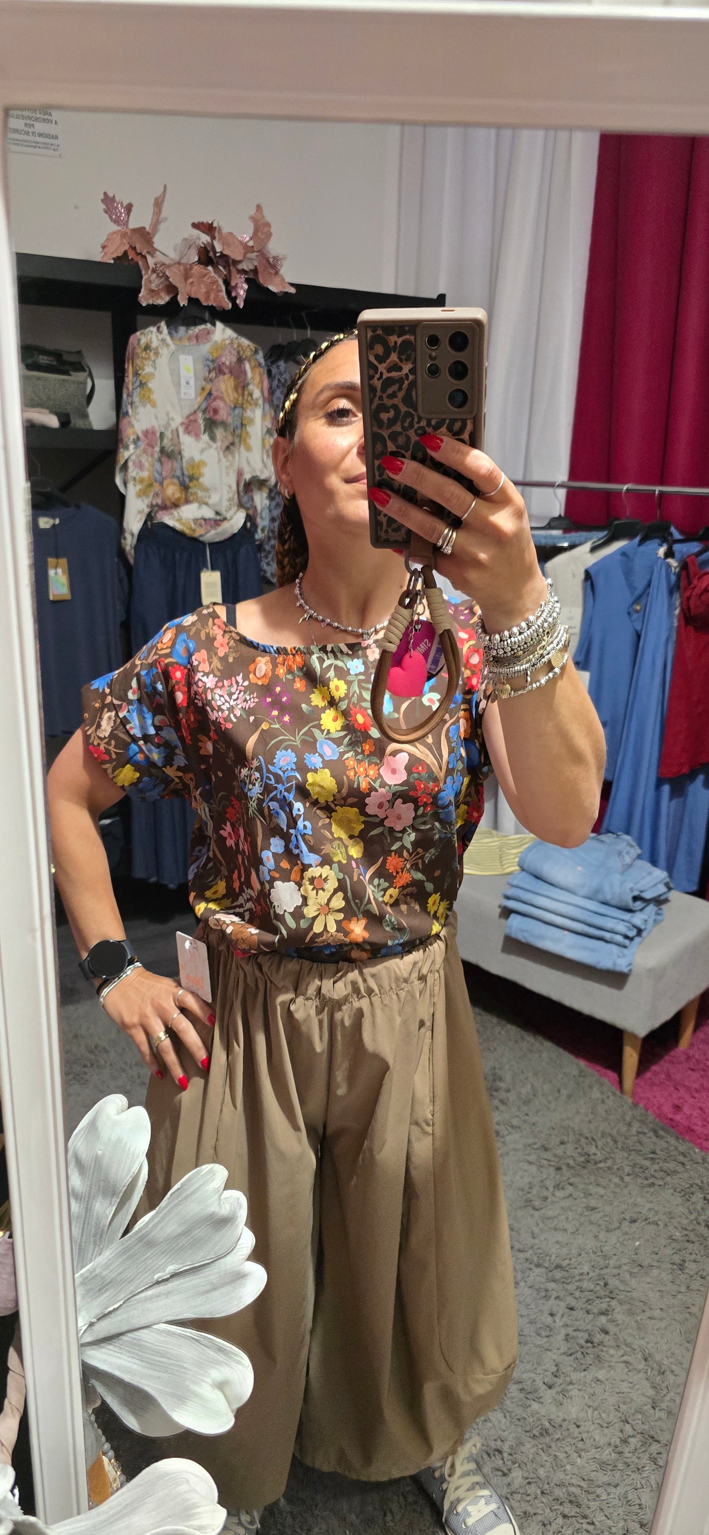 Blusa cotone fiorato moro