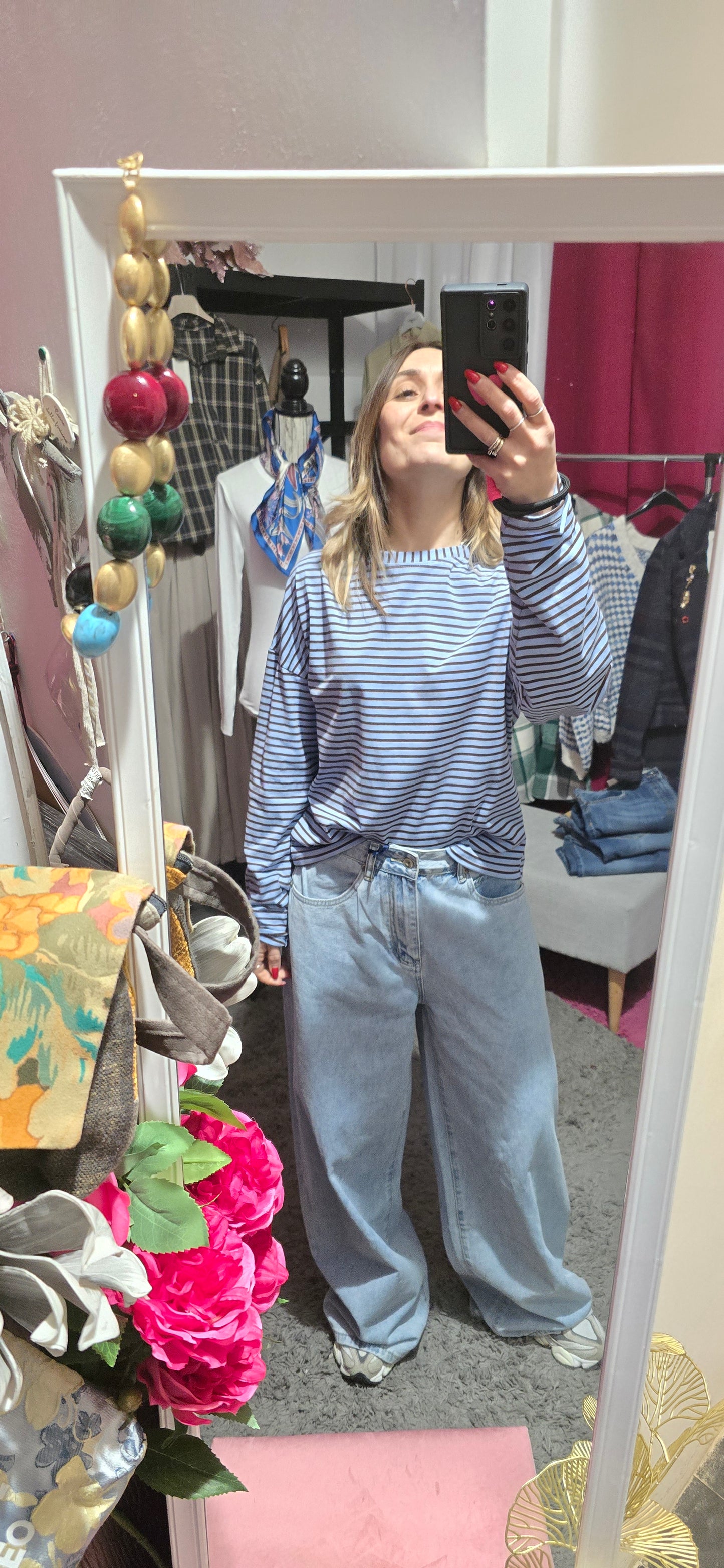 T shirt righe celeste /moro