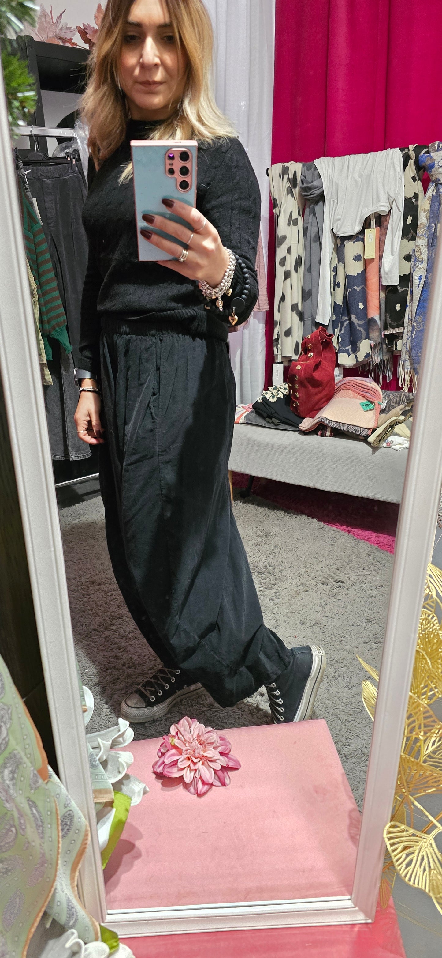 Pantalone velluto coste baggy nero