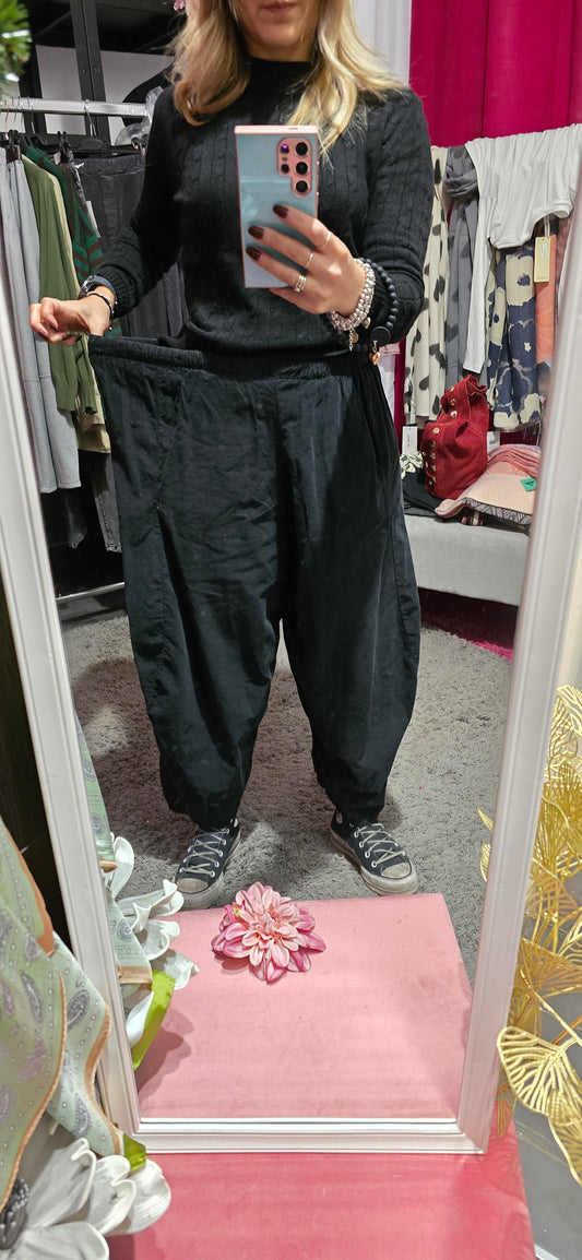 Pantalone velluto coste baggy nero